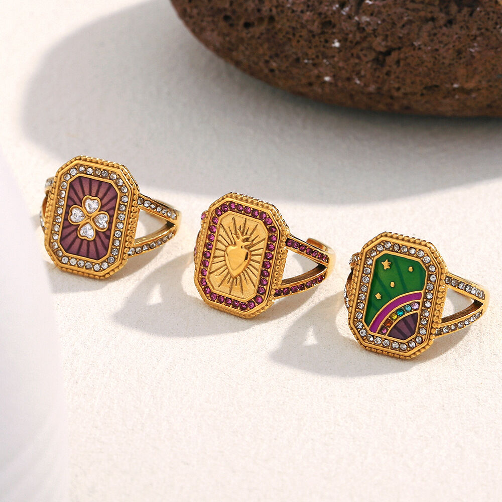 1 Piece Retro Tarot Stainless Steel Waterproof Gold Color Statement Ring h5Picture4