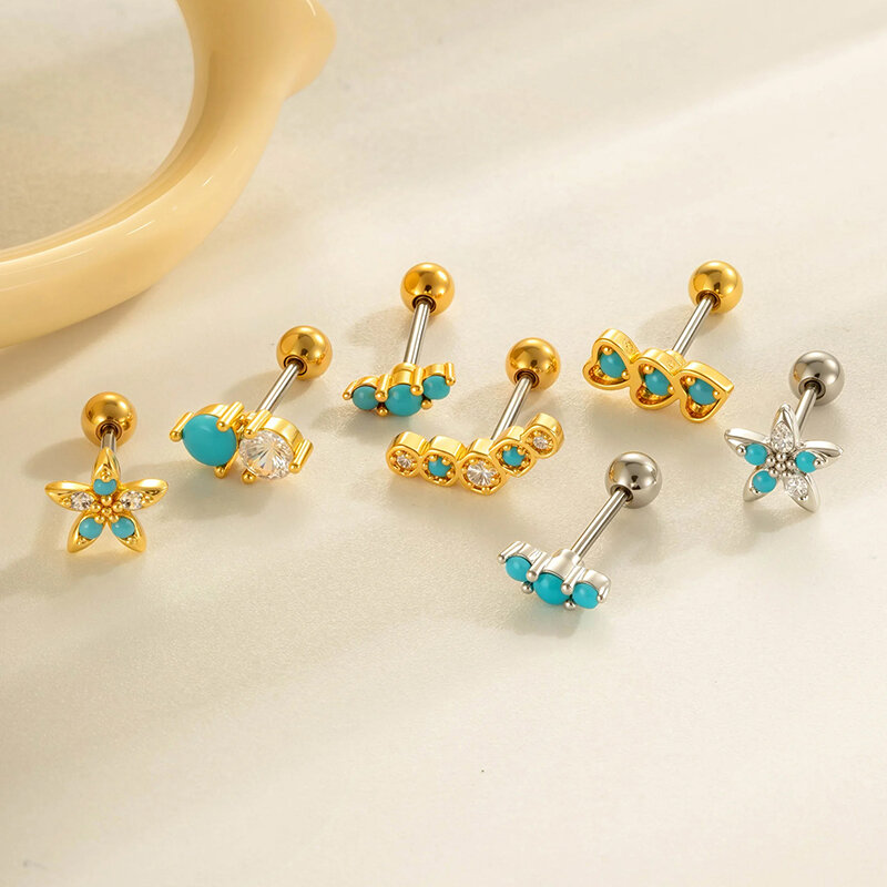 Orecchino piercing in zircone color oro e rame a forma di cuore, 1 pezzo