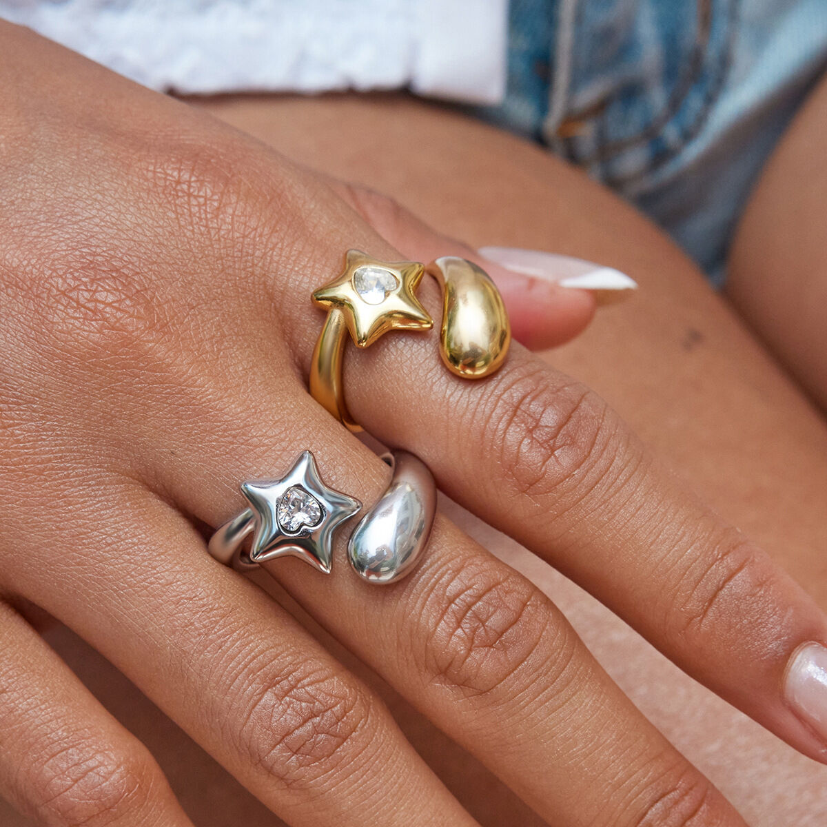 1 Piece Designable StarStainless Steel Waterproof White Gold Color Statement Rings