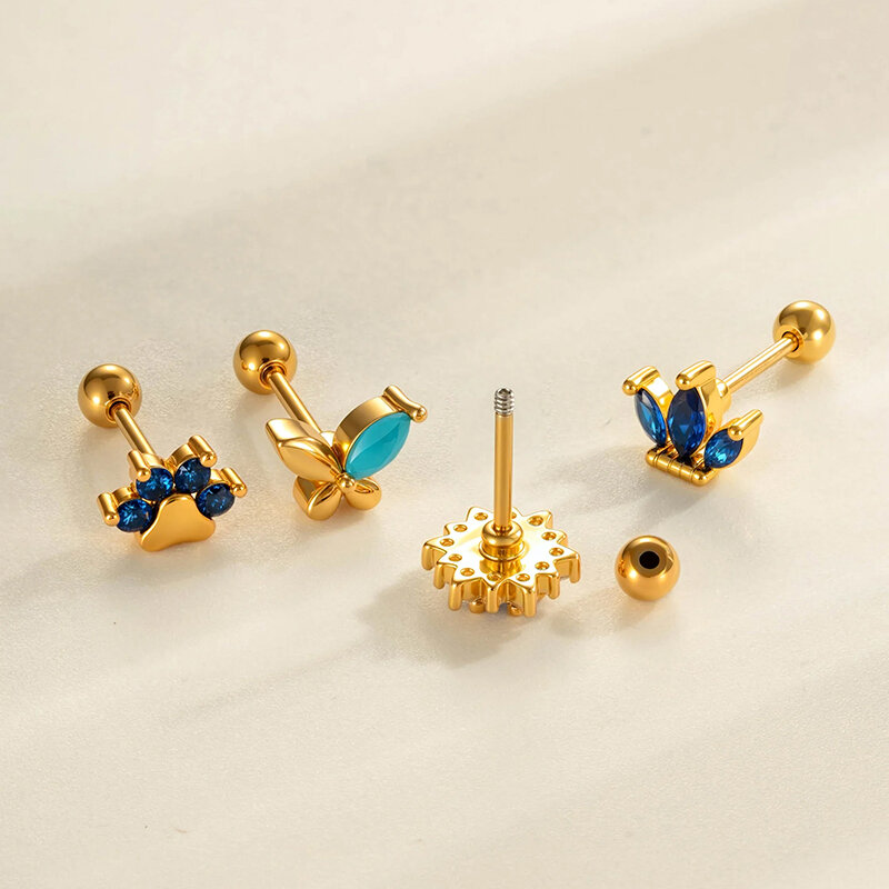 1 Piece Flower Copper Zircon Piercing Earring Picture3