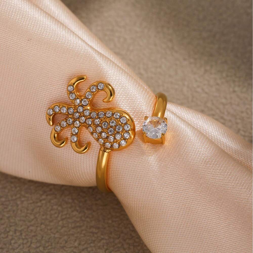 1 pezzo di anello con scritta "Vacance Sea Horse" in acciaio inossidabile, impermeabile, color oro Immagine8