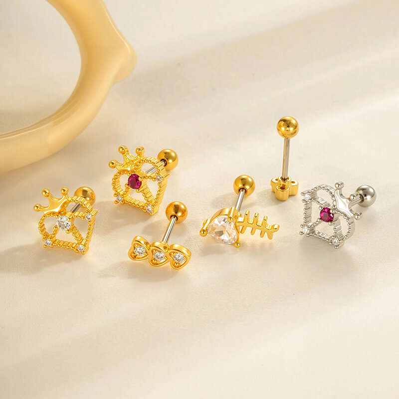 1 stuk delicate kroon koper goudkleurige zirkonia piercing oorbellen voor vrouwen