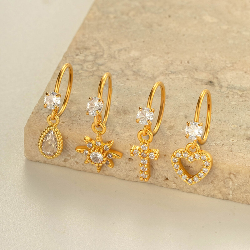1 anello al naso con croce in zircone color rame e oro