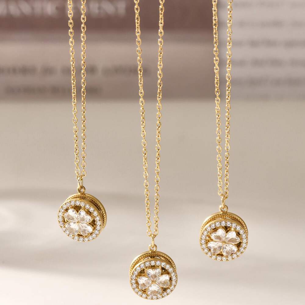 1 Piece Elegant Flower Stainless Steel Waterproof Gold Color Women's Necklaces Sets h5Picture7