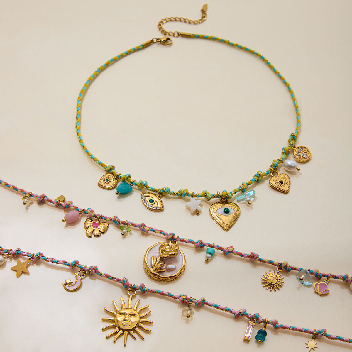 Collier tressé pour femme, 1 pièce, en acier inoxydable polychrome, couleur or, étanche. h5 Image9