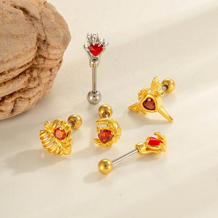 1 Piece Heart Copper Gold Color Zircon Piercing Earring