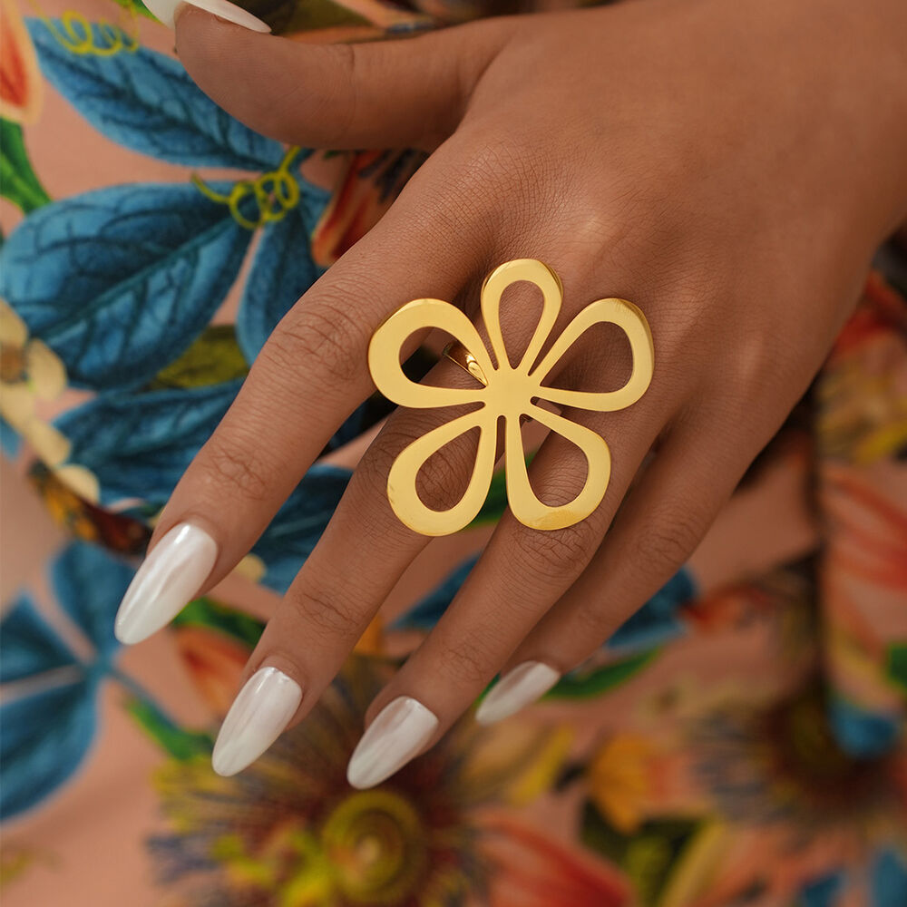 1 stuk Retro Flower roestvrij staal goudkleurige dames statement ringen h5Afbeelding6
