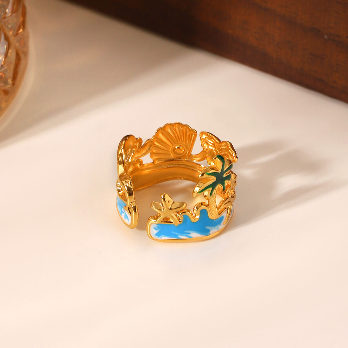 Anelli con perle color oro impermeabili in acciaio inossidabile a forma di tartaruga per le vacanze h5 Immagine5