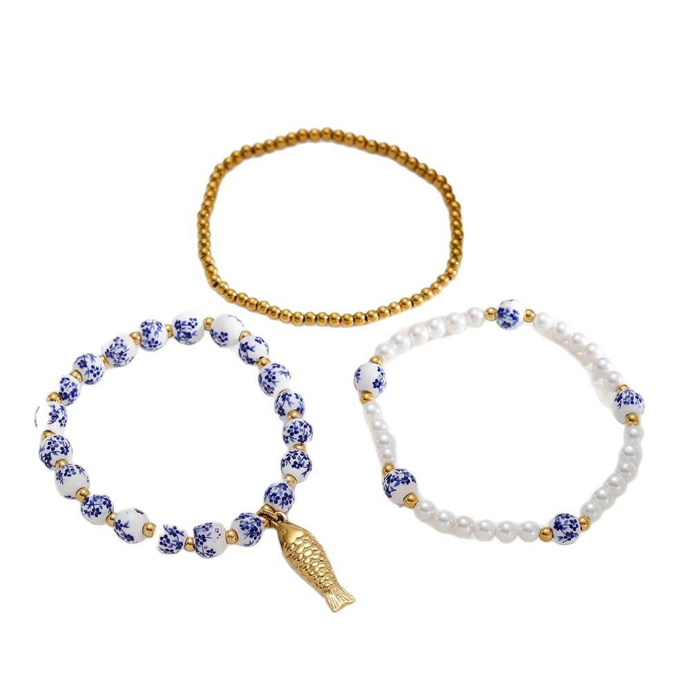 1 Piece Classic Series Elegant Flower Ceramics Gold Color Women's Beaded Bracelets h5 Picture5