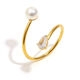 Anillo de serpiente abierto con circonitas de imitación perla asimétricas, sencillo, dorado