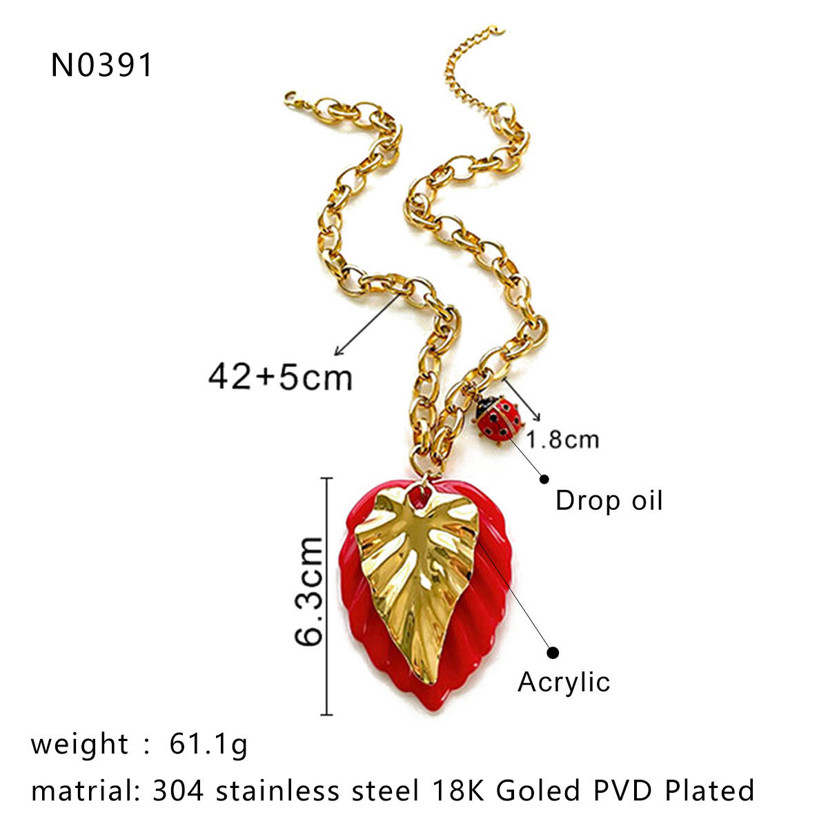 1 Piece Leaf Stainless Steel Waterproof Gold Color Pendant Necklace h5 Picture2