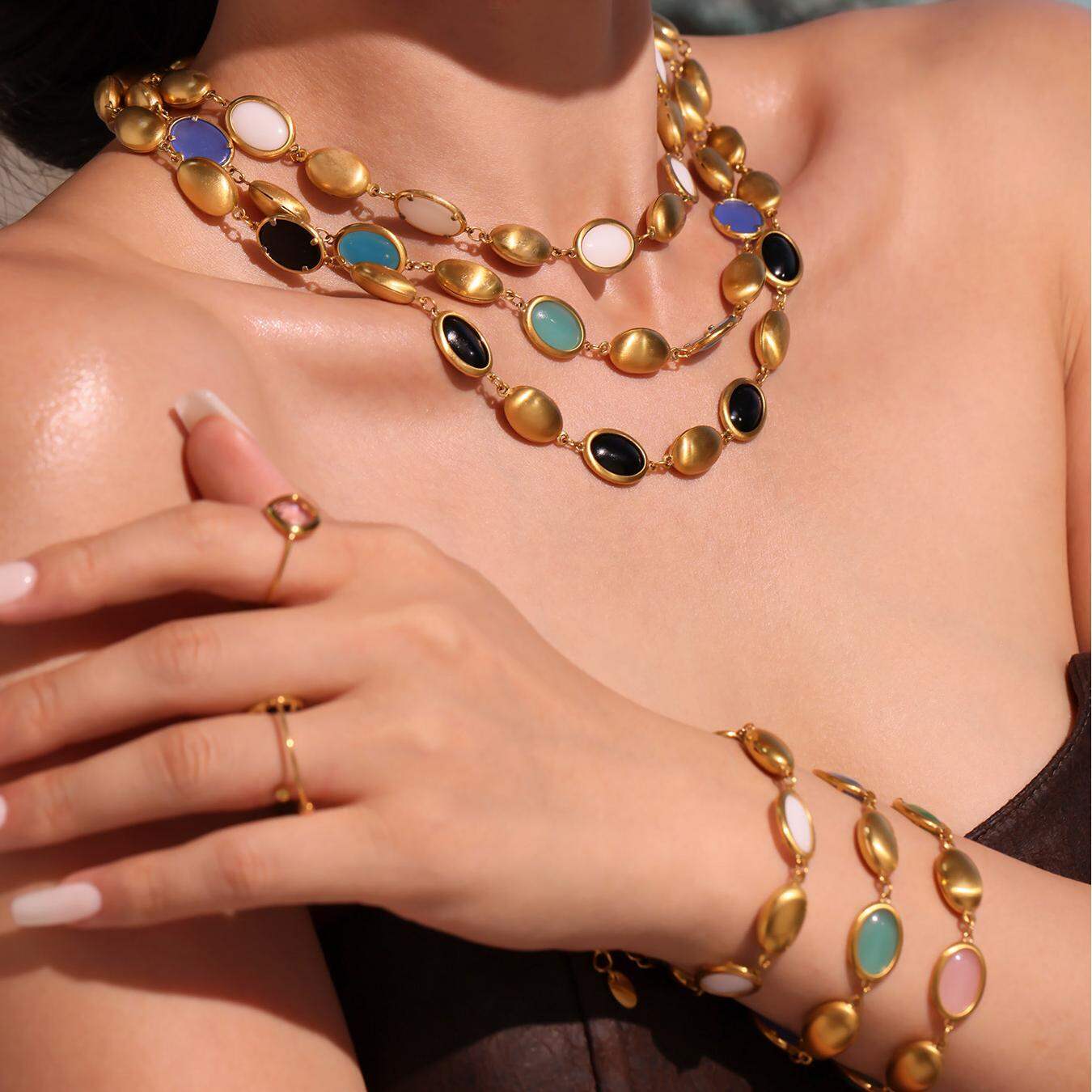 1 stuk elegante ovale opaal roestvrijstalen waterdichte gouden damesketting set