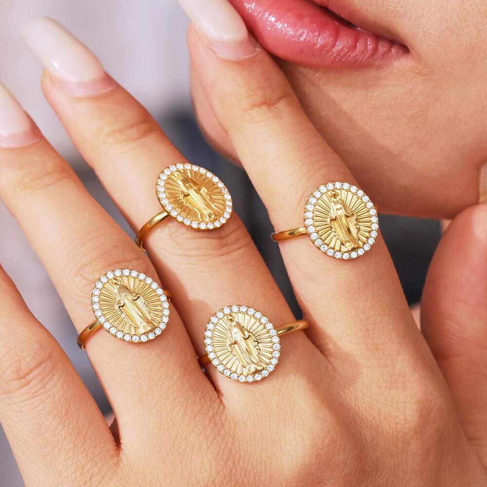 1 Piece Retro Figure Stainless Steel Waterproof Gold Color Zircon Women's Jewelry Sets Picture2