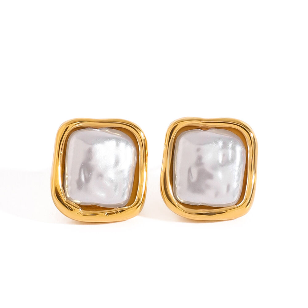 1 paio di orecchini a bottone da donna classici ovali in acciaio inossidabile color oro impermeabili