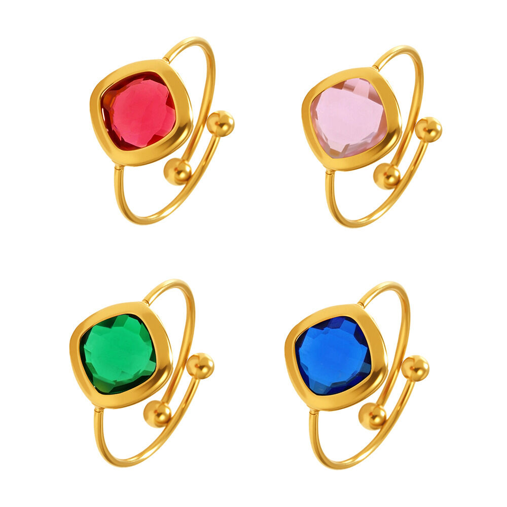 Bague élégante rectangulaire en acier inoxydable étanche couleur or (1 pièce) h5 Image7