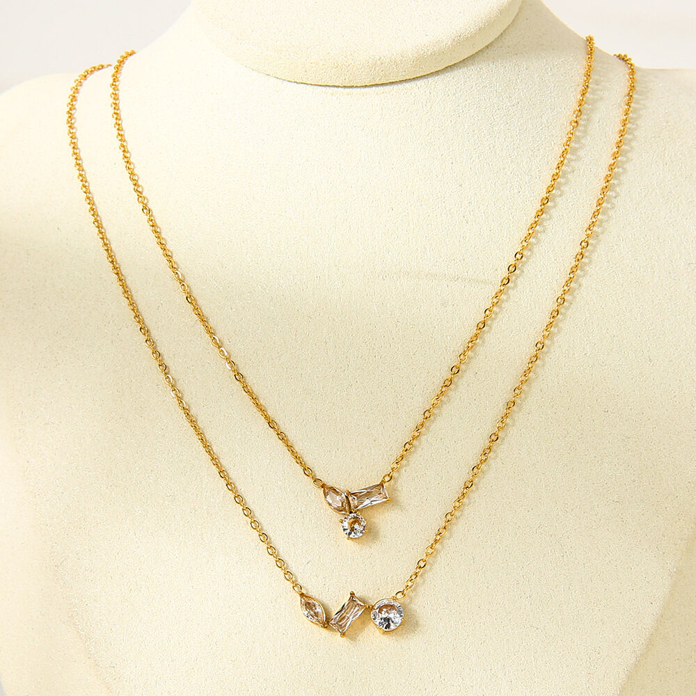 1 Piece Stainless Steel Waterproof Gold Color Zircon Pendant Necklace 2