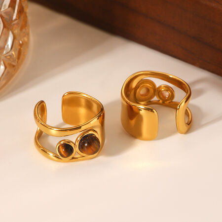 1 Pair Simple Series Daily Geometric Stainless Steel Waterproof Natural Stone Statement Rings 2