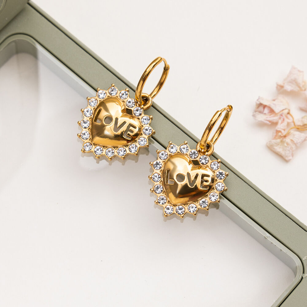 1 Pair Romantic Love Letter Heart Stainless Steel Waterproof Gold Color Women's Drop Earrings h5Picture6
