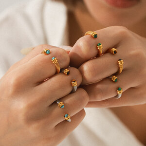 1 Stück ringförmiger, wasserdichter Statement-Ring aus Edelstahl in Goldfarbe mit Naturstein h5 Bild3