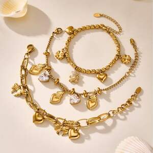 Braccialetti con ciondolo da donna color oro impermeabile in acciaio inossidabile a forma di orso di lusso, 1 pezzo h5 Immagine6
