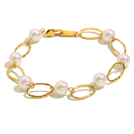 Pulsera de cadena para mujer, de acero inoxidable ovalado, resistente al agua, color dorado, serie clásica, 1 unidad