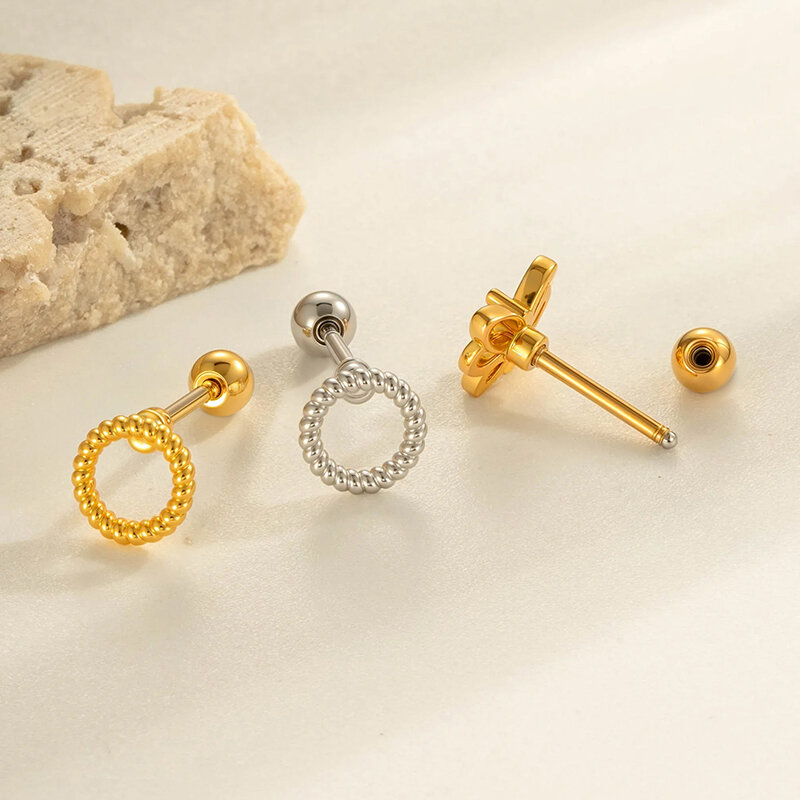 1 Adet Geometrik Bakır Altın Renkli Zirkon Kadın Piercing Küpe Resim3