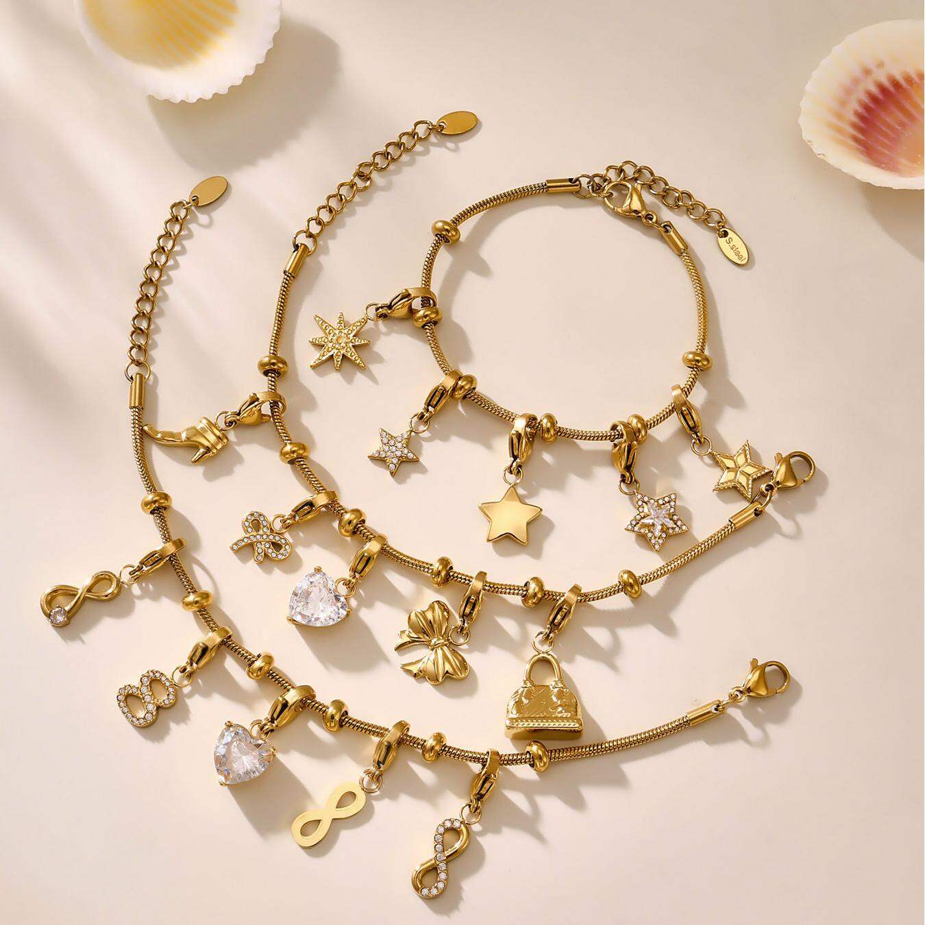 Braccialetti con ciondolo da donna color oro impermeabile in acciaio inossidabile a forma di cuore delicato, 1 pezzo Immagine8
