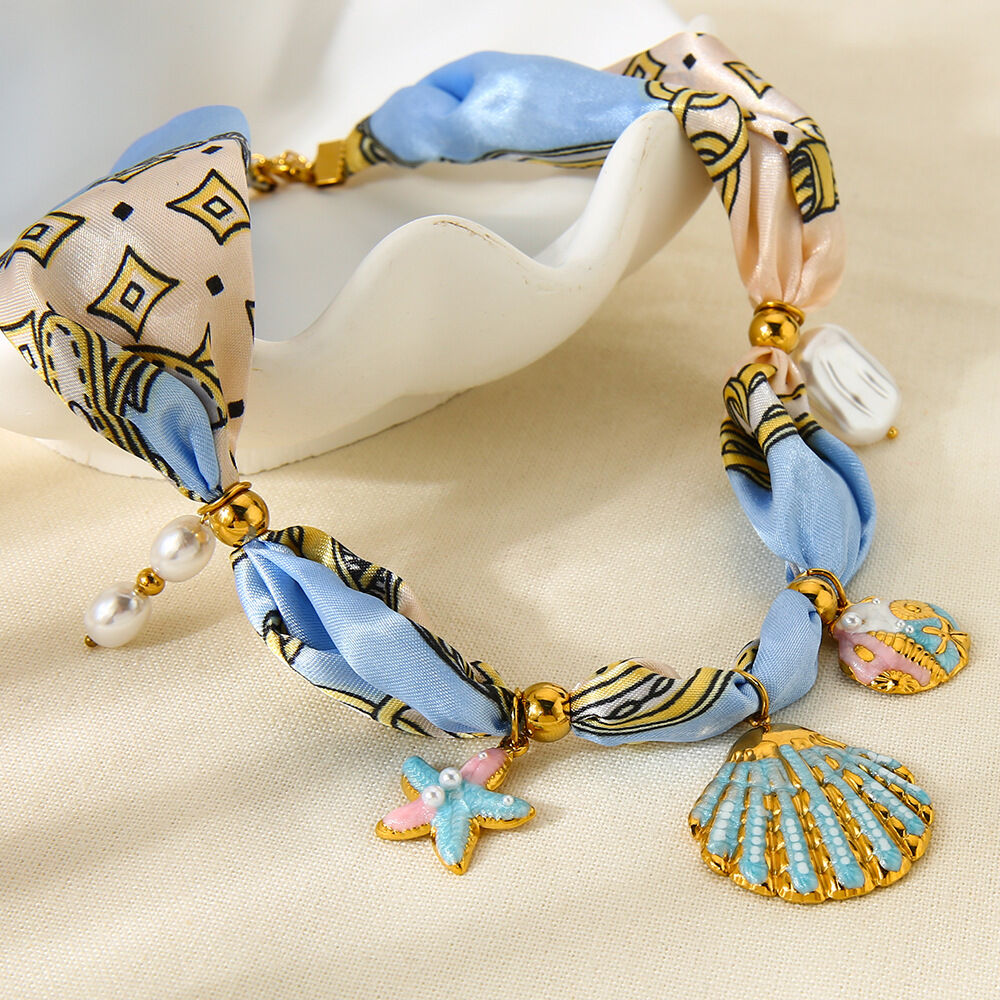 1 stuk stoffen schelp hanger ketting Afbeelding4