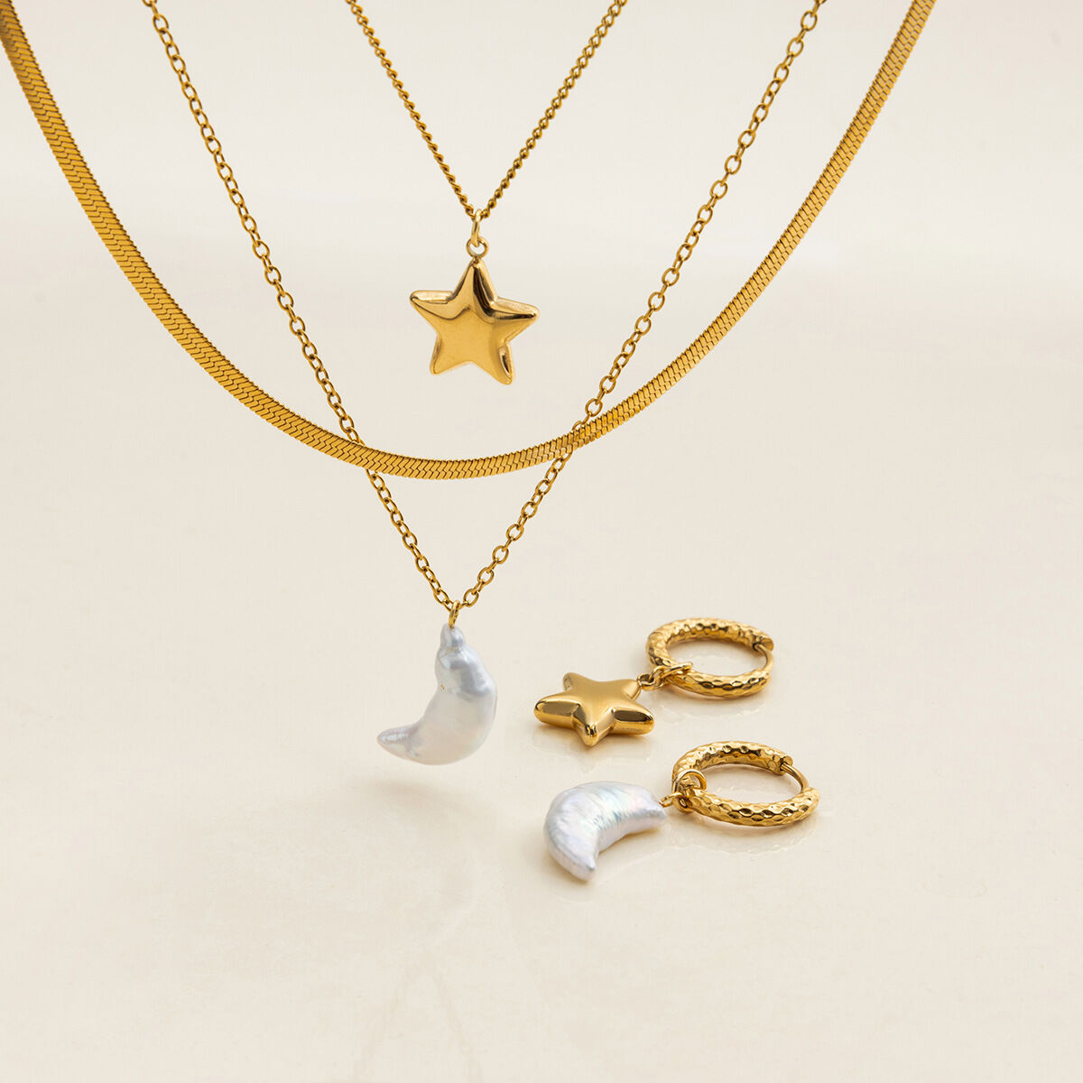 1 Piece Classic Sun & Moon Fresh Water Pearl Stainless Steel Waterproof Women's Jewelry Sets h5 Picture9