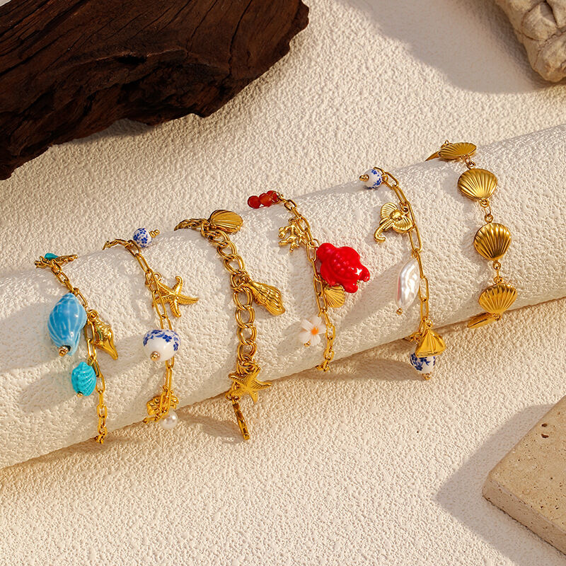 Pulsera con dijes de estrella de mar de acero inoxidable, color dorado, resistente al agua, 1 pieza
