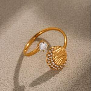 1 pezzo di anello con scritta "Vacance Sea Horse" in acciaio inossidabile, impermeabile, color oro h5 Immagine7