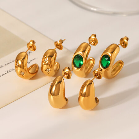 1 Paar unregelmäßig geformte, wasserdichte Ohrstecker aus Edelstahl in Goldfarbe mit Zirkonia für Damen