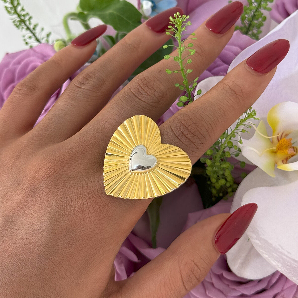 1 Piece Romantic  Simple Heart Stainless Steel Waterproof  Statement Rings 2