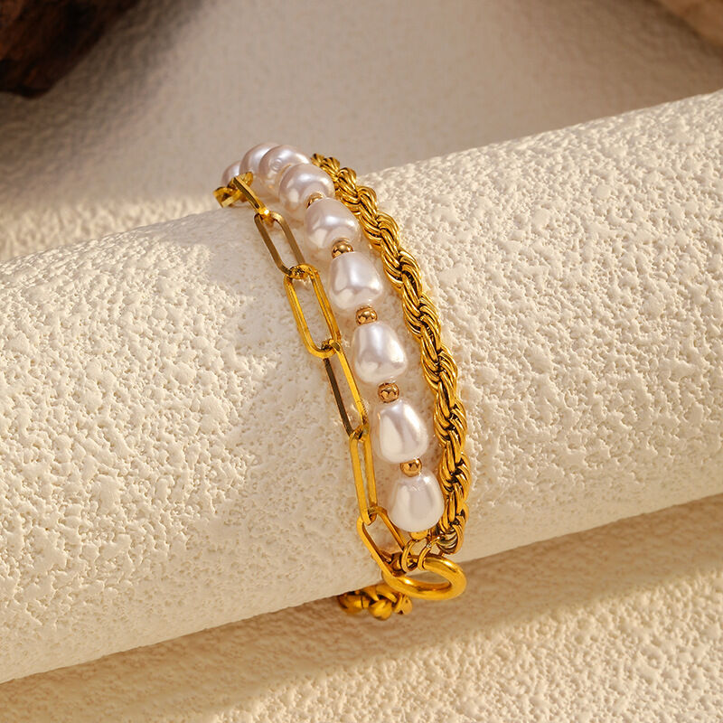 Pulsera con dijes de acero inoxidable, color dorado, resistente al agua, con forma irregular, estilo retro, 1 unidad Imagen3