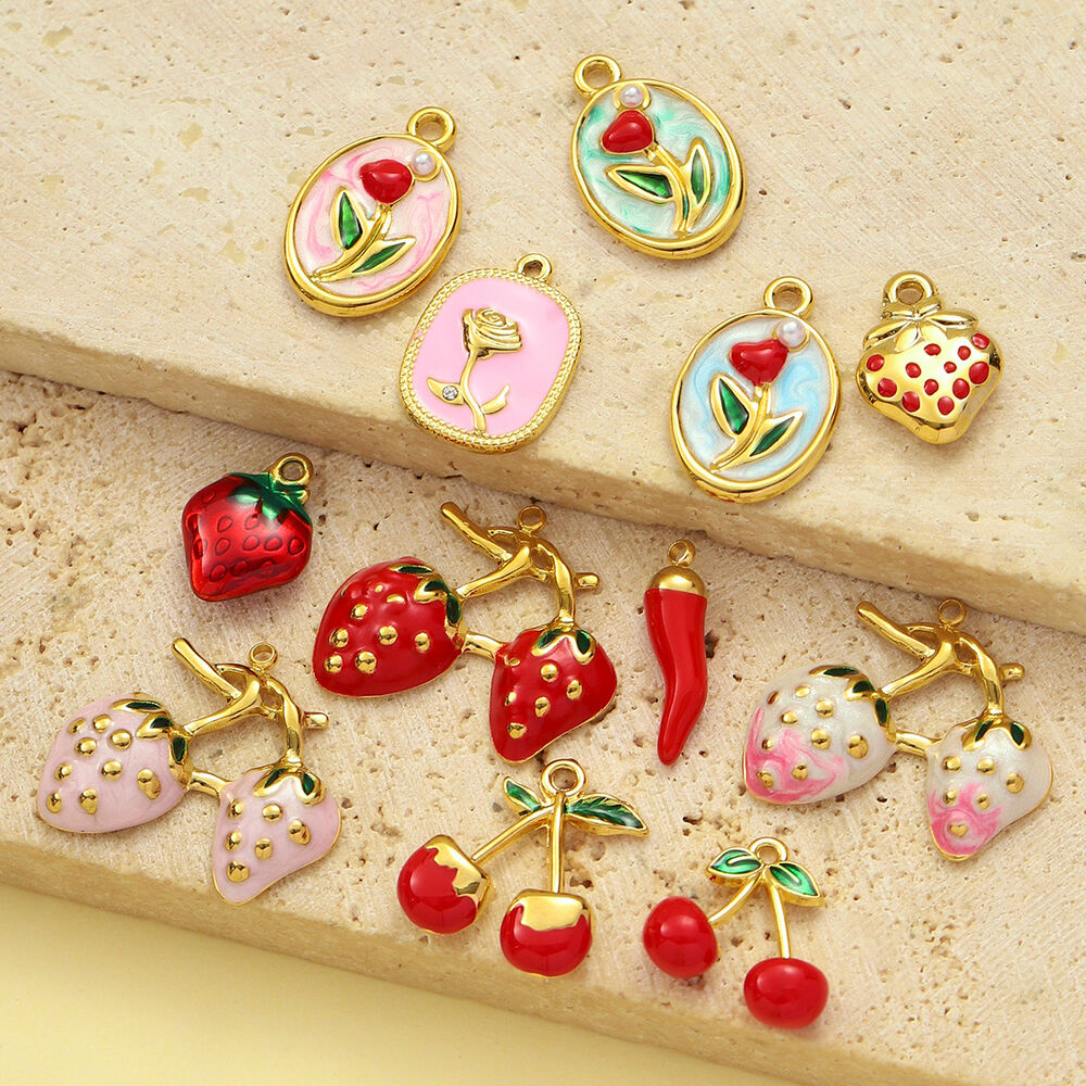 1 Piece Romantic Series DIY Cherry Stainless Steel Waterproof Gold Color Women's Pendants Picture4