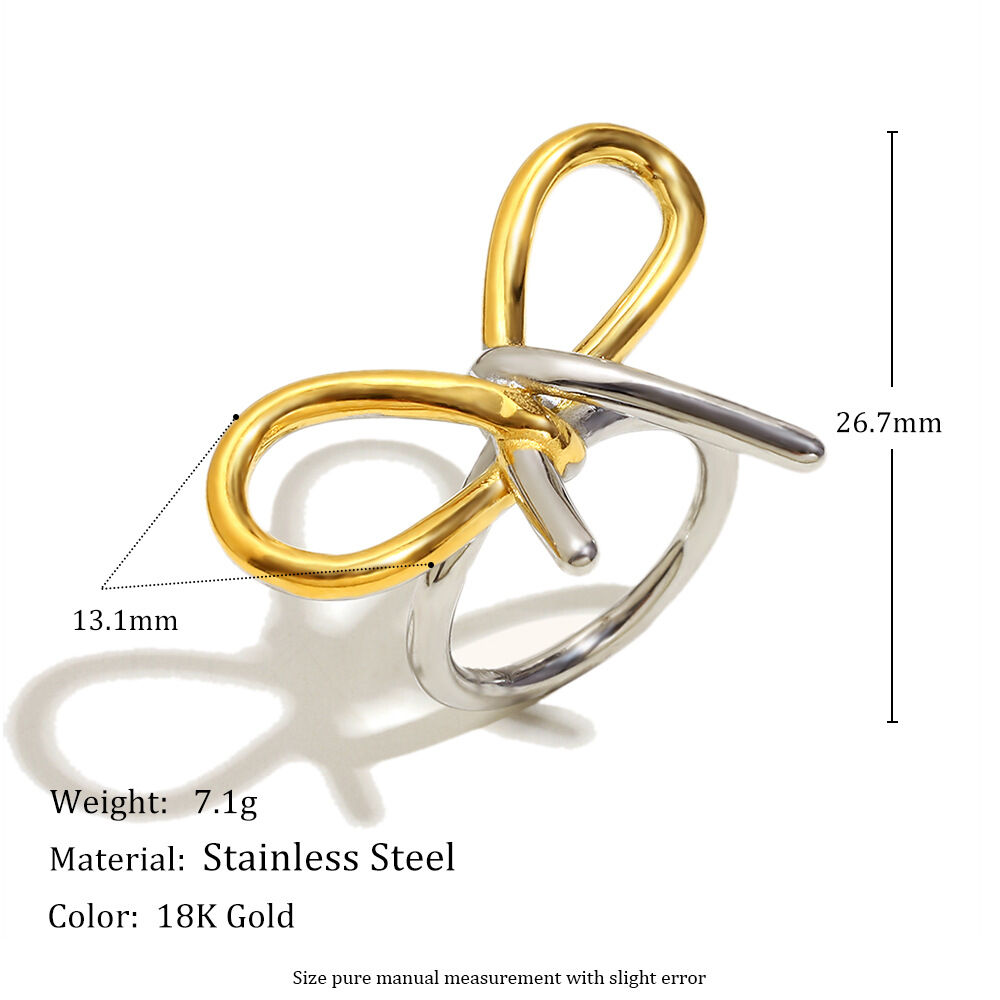 1 Stück Romantische Serie Elegante unregelmäßige Form Edelstahl Wasserdicht Goldfarben Statement-Ringe 