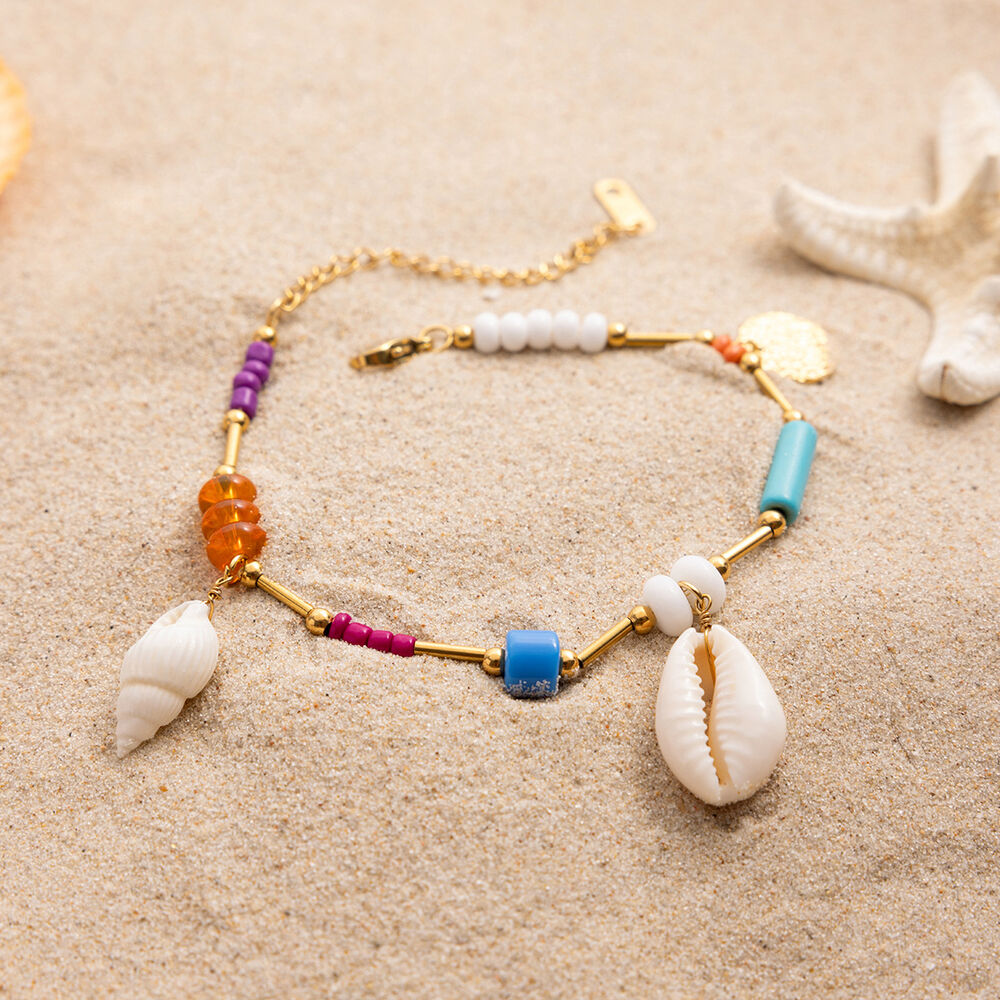 Bracelet à breloques pour femme, en acier inoxydable, couleur or, motif coquillage océanique (1 pièce). h5Image6