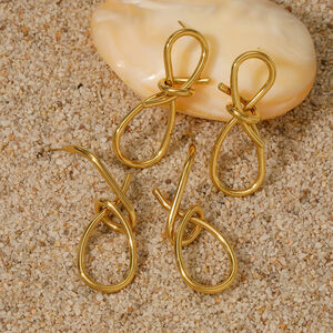 Simple Twist Stainless Steel Waterproof Gold Color Women's Drop Earrings h5 Picture3