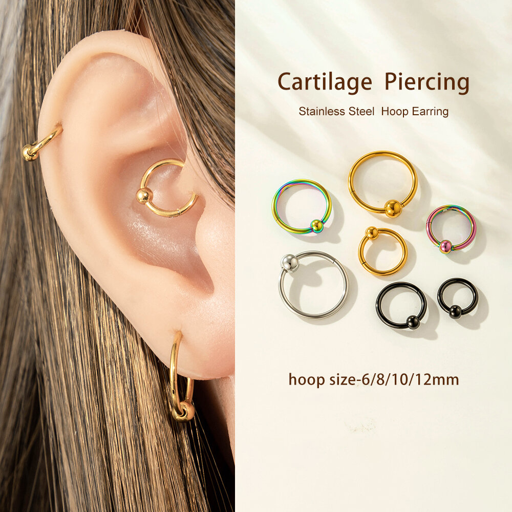1 pezzo semplice cerchio in acciaio inossidabile impermeabile color oro orecchino piercing h5 Immagine4