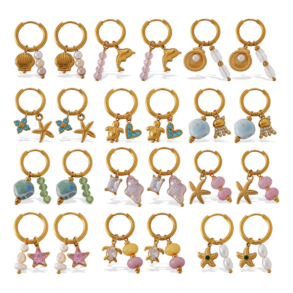 1 Pair Oceanic Stainless Steel Waterproof Gold Color Drop Earrings Picture6