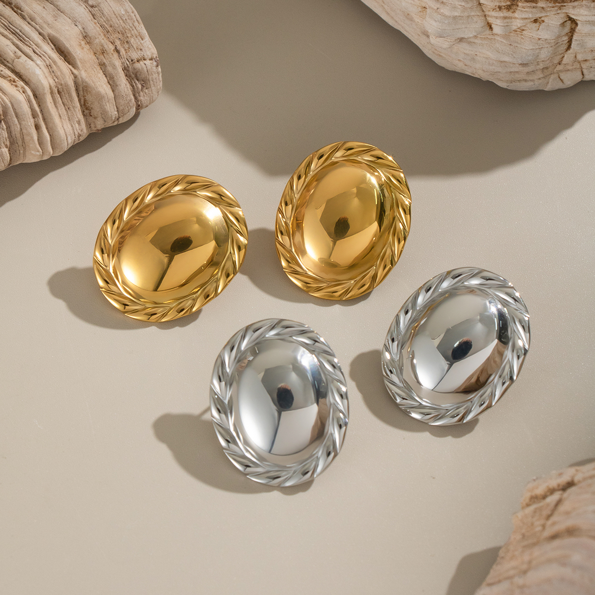 1 Pair Simple  Daily Circle Stainless Steel Waterproof Gold Color  Women's Stud Earrings