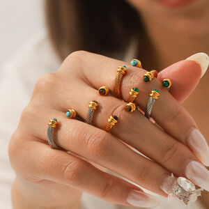 1 Stück ringförmiger, wasserdichter Statement-Ring aus Edelstahl in Goldfarbe mit Naturstein h5 Bild5