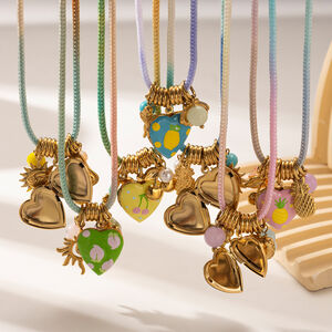1 Piece Retro Heart Cross Natural Stones Gold Color Braided Necklaces h5 Picture3