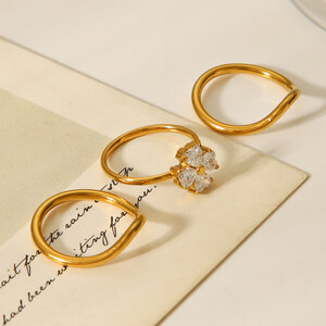 1 Piece Daily Flower Stainless Steel Waterproof Zircon Statement Rings h5 Picture7
