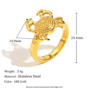 1 Piece Classic Crab Stainless Steel Waterproof Gold Color Statement Rings h5 Picture6