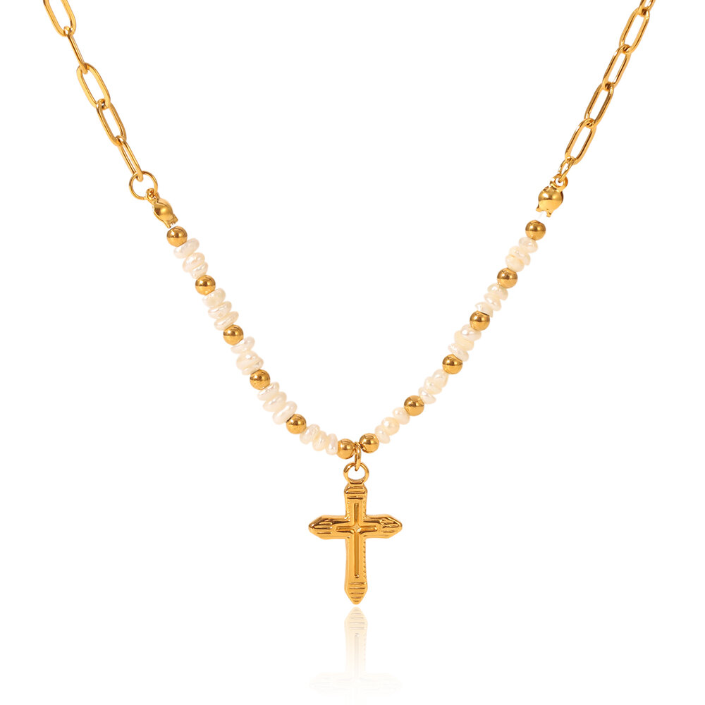 1 Paar Simple Series Daily Cross Edelstahl Wasserdichte Damen-Anhänger-Halsketten