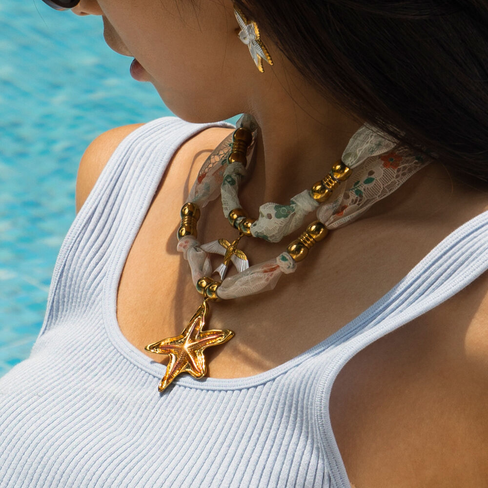 1 Piece Romantic Stainless Steel Waterproof Gold Color Fabric Pendant Necklace Picture3