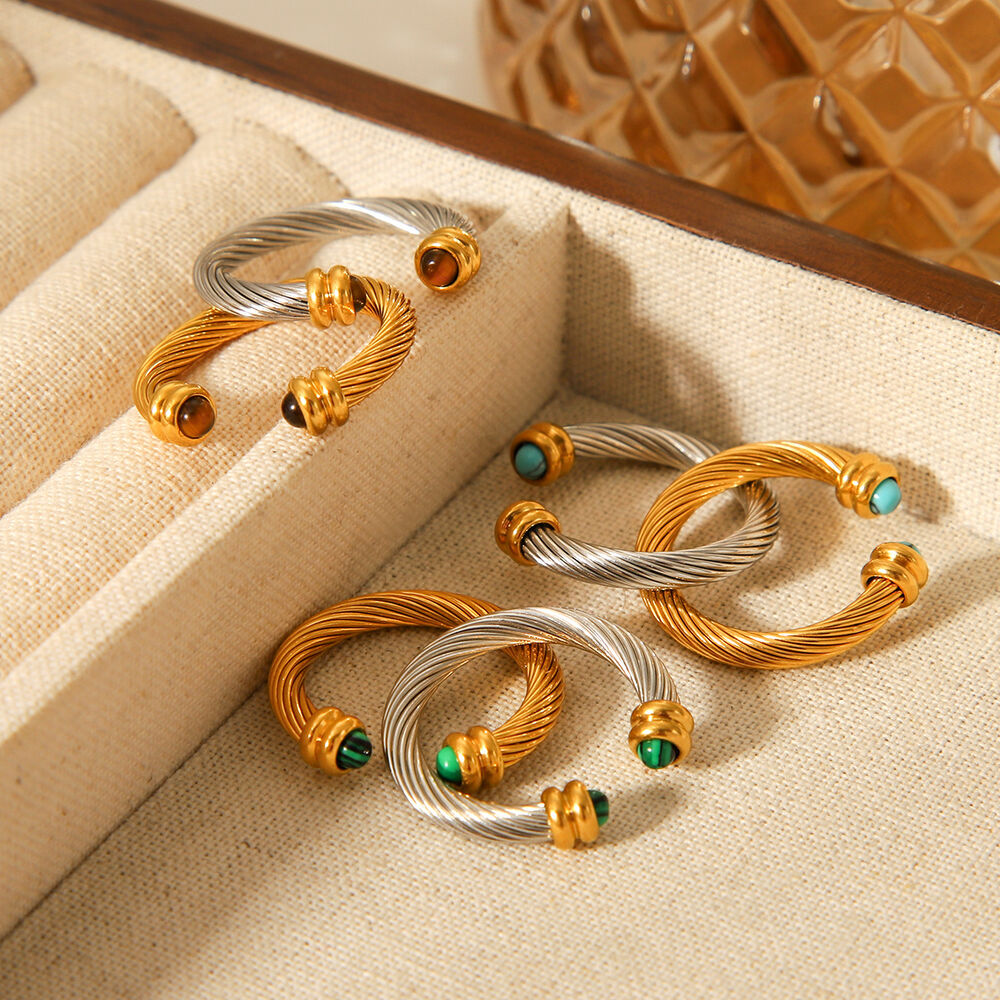 1 Stück ringförmiger, wasserdichter Statement-Ring aus Edelstahl in Goldfarbe mit Naturstein h5Bild6