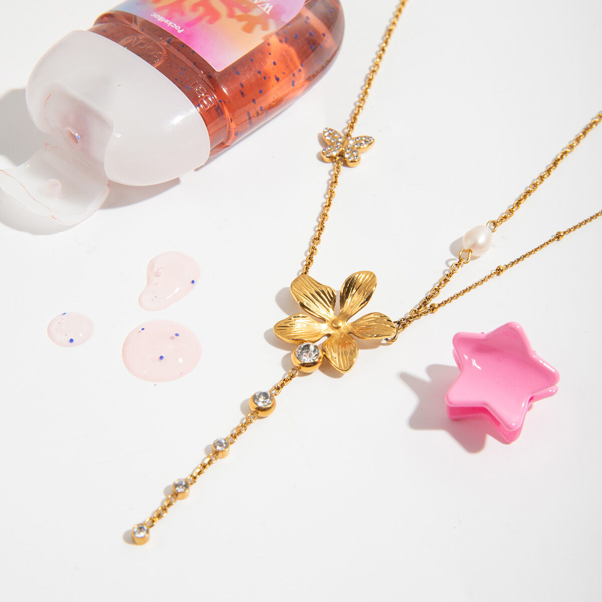 1 pezzo di collana con ciondolo da donna in acciaio inossidabile con nappe a forma di fiore, impermeabile, color oro Immagine5