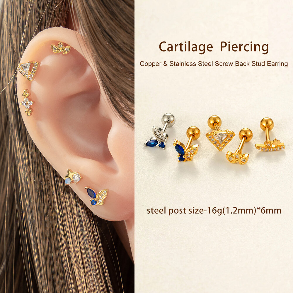 1 orecchino piercing a farfalla in zircone color rame e oro h5 Immagine4
